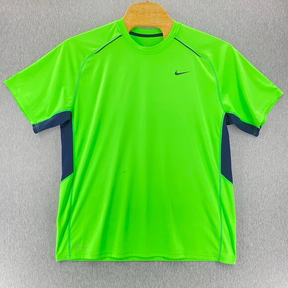 NIKE DRI-FIT Scoop Neck Workout Shirt Bright Green Black Accents Womens 2XL - Picture 1 of 8